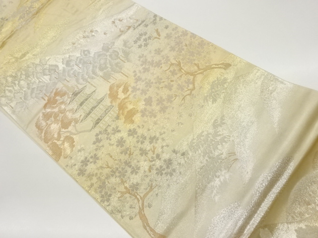 JAPANESE KIMONO / VINTAGE FUKURO OBI / WOVEN SAKURA & MOUNTAINS